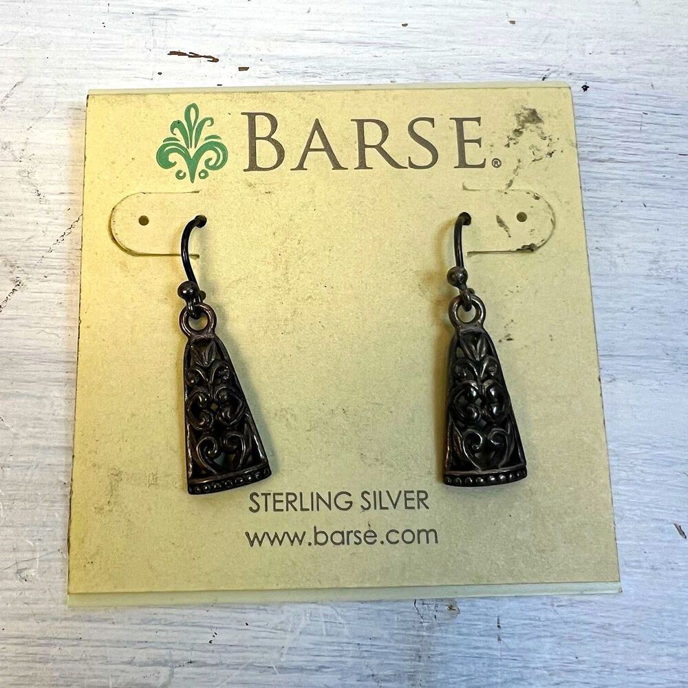 Barse Sterling Silver 925 Filigree Trapezoid Dangle Earrings Fishhook